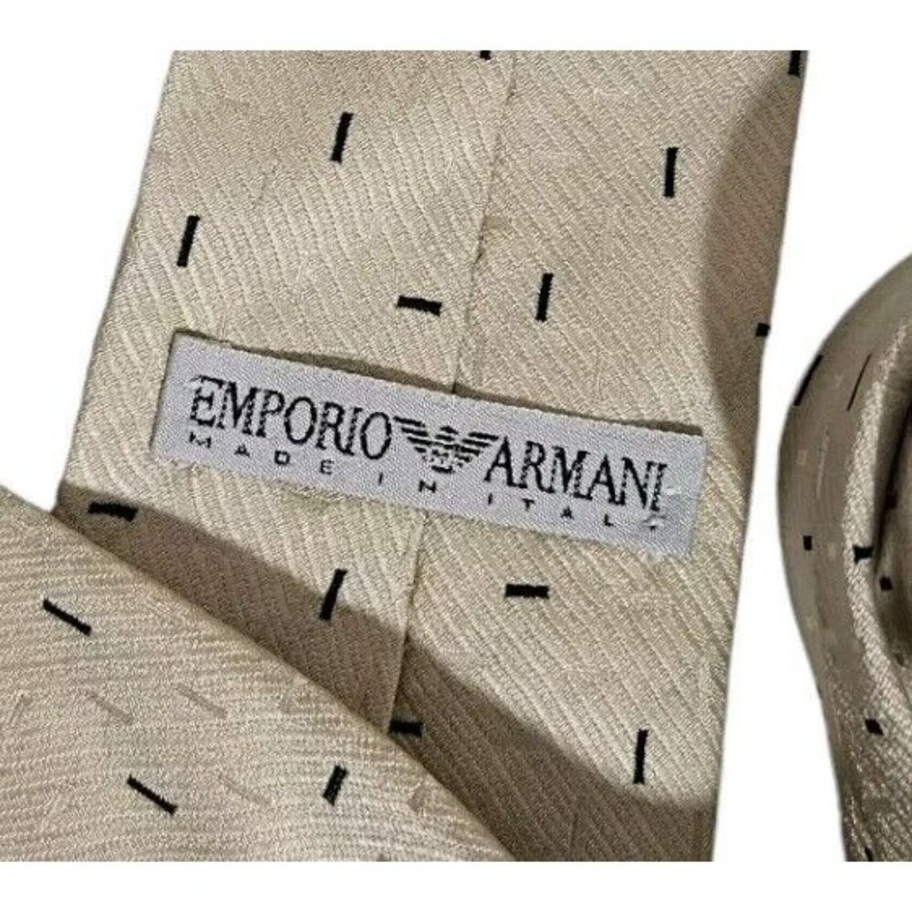 EMPORIO ARMANI Men's Silk Acetate Tie LUXURY Beige Geometric W:3.4" EUC - Picture 2 of 4